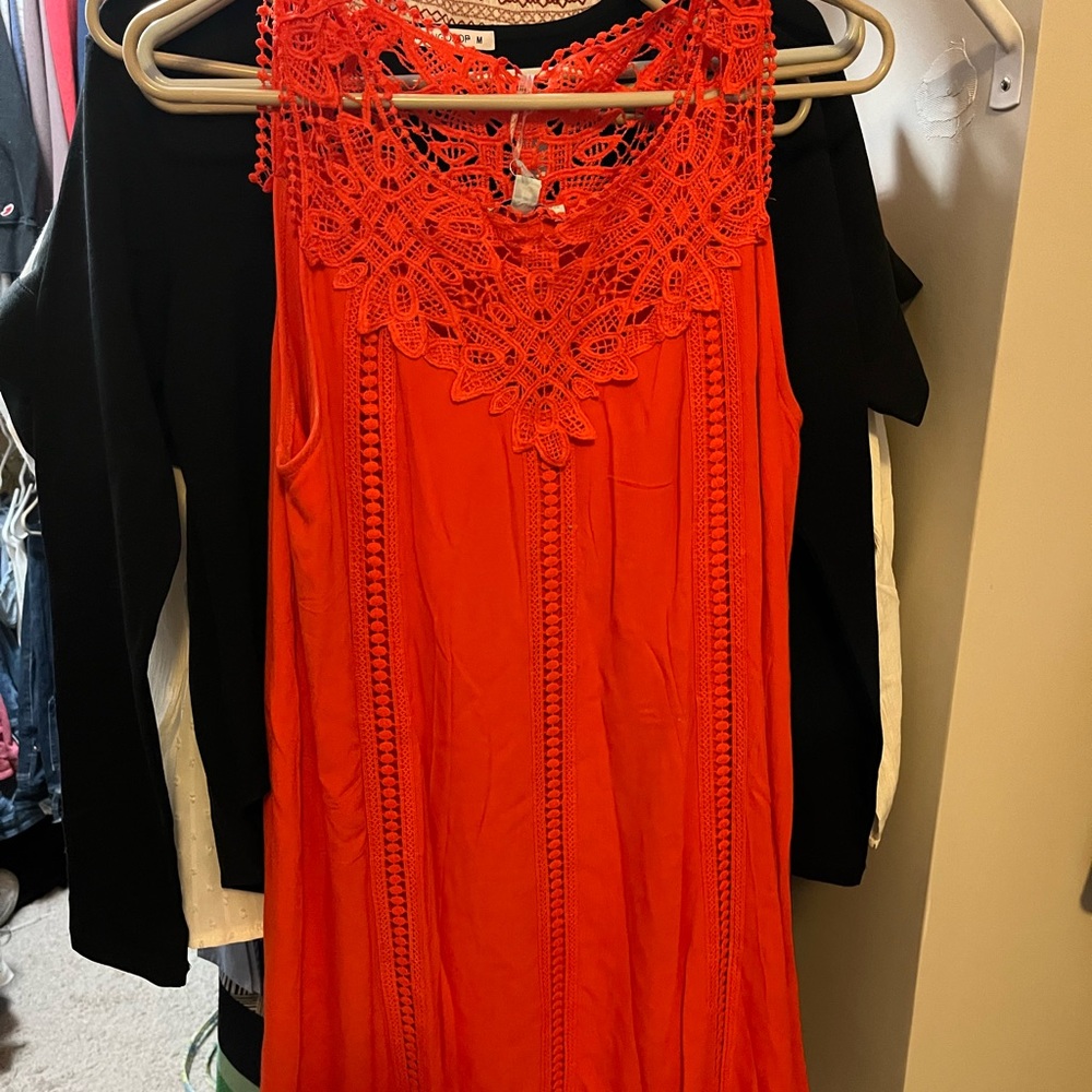 Orange tunic, perfect for summer, size medium, lace design
